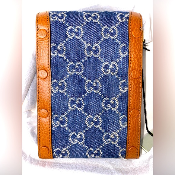 Gucci GG Logo HORSEBIT 1955 BLUE DENIM AND LEATHER TRIM MINI CROSSBODY BAG NEW! - Picture 7 of 8
